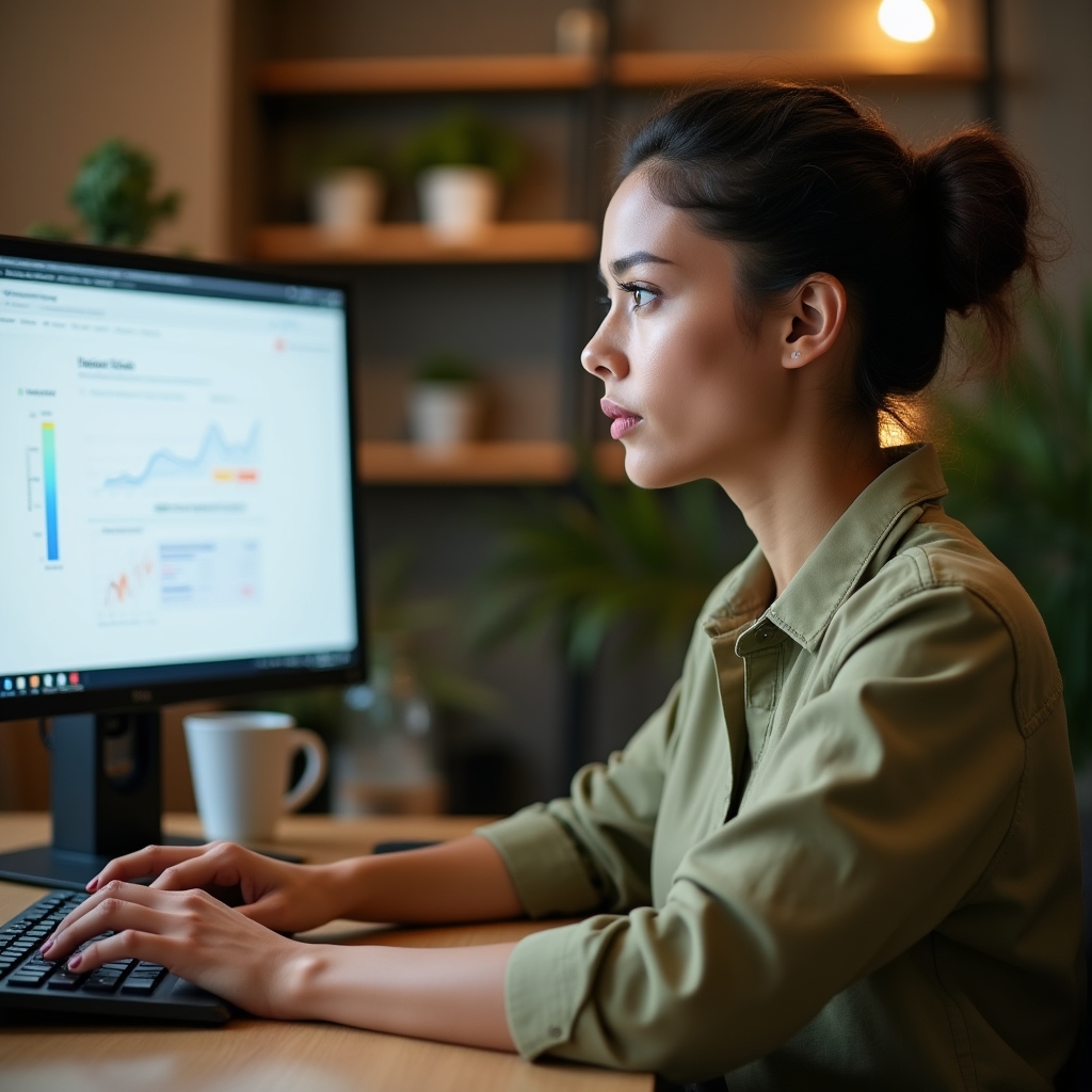 Consultant reviewing website crawl data and technical audit results across two monitors